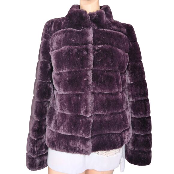 Faux Fur Bomber Jacket Women Medium Y2K Glam Luxe Designer Mob Wife Cozy Soft - Picture 1 of 6